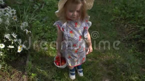 带着一小桶草莓的女孩视频的预览图