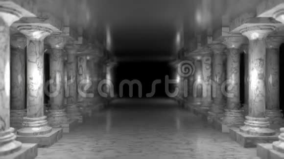 三维渲染抽象背景的古董柱廊古典古托斯卡顺序白色大理石柱连续视频的预览图