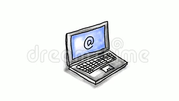 笔记本电脑电子邮件符号绘制时间延时2D动画视频的预览图