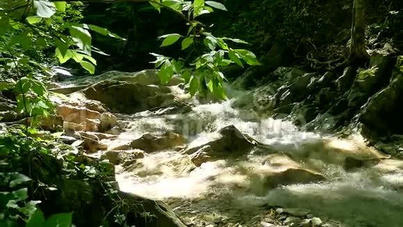 山河高山河上的大石头有清澈的蓝色自然水美丽美丽视频的预览图