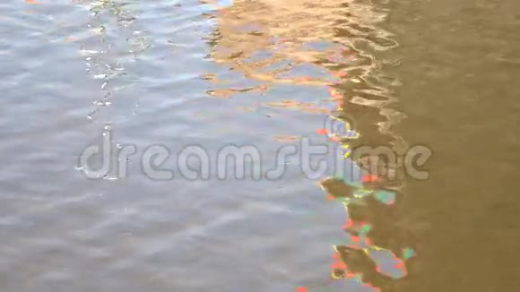 红色黄色和绿色的抽象倒影在室外的水4K晴天录像视频的预览图