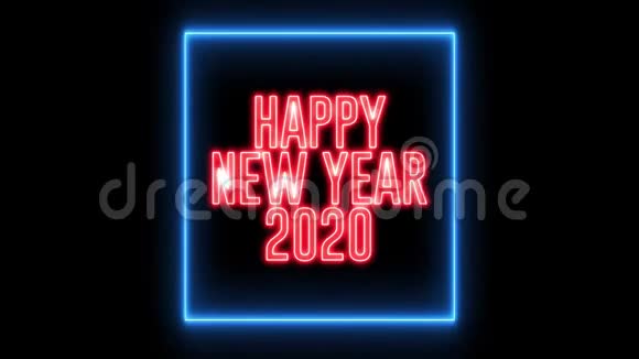 新年问候与霓虹灯五彩缤纷的霓虹灯LED灯文字2020年新年快乐视频的预览图