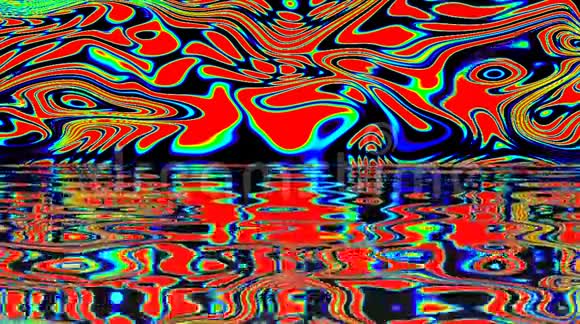 抽象的视频发光明亮的光调节微妙的彩色运动与波浪流动黑色的背景视频的预览图