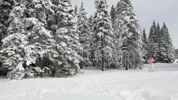 在冬天滑雪的时候喜欢的少女视频的预览图