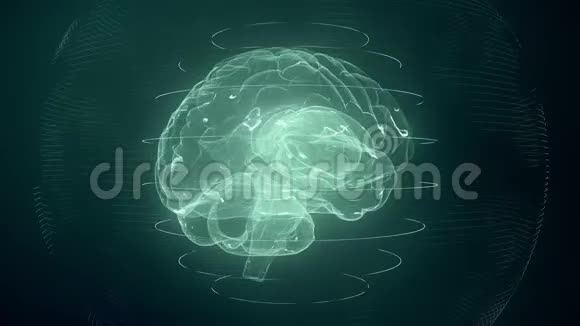 未来派蓝色数字大脑无缝环核磁共振扫描显示神经元放电视频的预览图