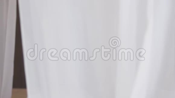 金发女孩在床上上面挂着一个白色的天篷在日常生活中使用手机聊天视频的预览图