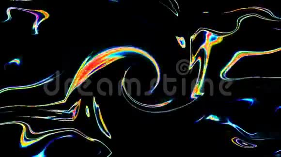 抽象的视频发光明亮的光线安排微妙的彩色动作与波浪的花形黑色的背视频的预览图