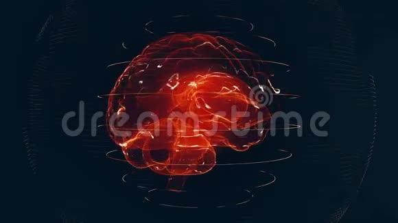 未来派红色数字大脑无缝环核磁共振扫描显示神经元放电视频的预览图