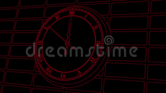 砖墙背景上的动画老式时钟持续10秒到12点红色轮廓视频的预览图