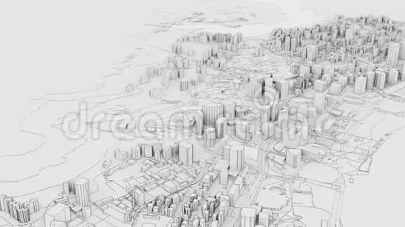 3D白城市模式大纲3D插图录像视频的预览图