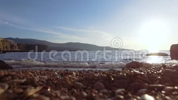 索伦托海岸的空中日落景色美塔海滩旅行理念空间为文字旅行意大利欧洲度假山脉视频的预览图