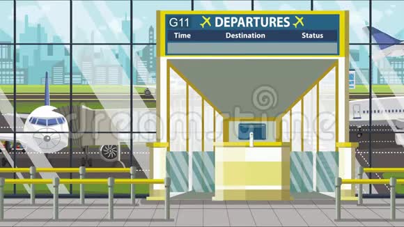 乘坐机场起飞航班飞往巴西利亚巴西循环卡通动画之旅视频的预览图