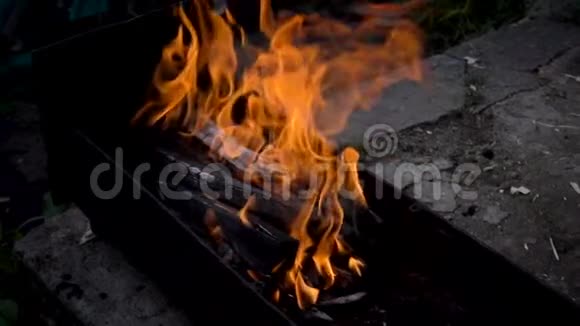火焰燃烧明亮热光野营晚上烧木头视频的预览图