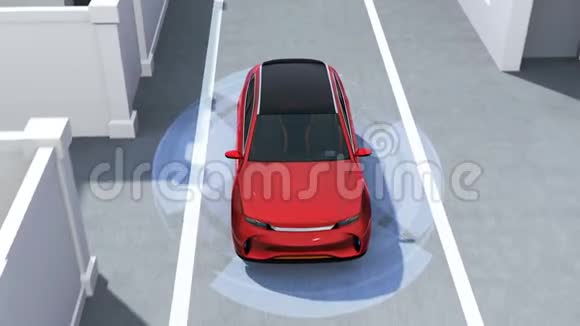 单行道的红色越野车在盲点内发现车辆视频的预览图