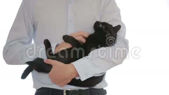 商人把黑猫抱在怀里视频的预览图