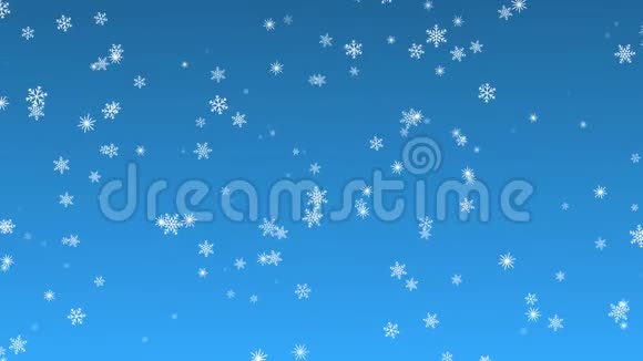 雪花在蓝色背景上出现并消失欢乐的节日冬天的背景视频的预览图