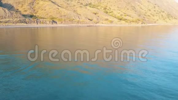 在黑海拍摄海豚妈妈带宝宝的空中镜头海豚游泳和跳跃视频的预览图