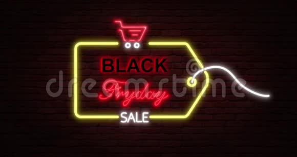黑色星期五广告与霓虹灯标志循环动画4k3D绘制视频的预览图