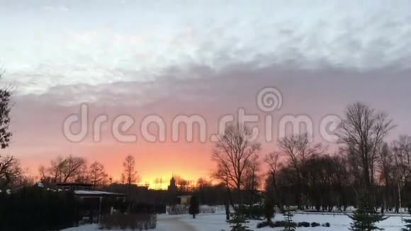 城市公园美丽日落的景色视频的预览图
