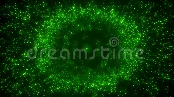 绿色发光的粒子环圈环圈抽象背景视频的预览图