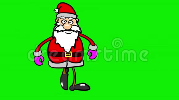 一个卡通圣诞老人正在绿色背景上跳舞视频的预览图