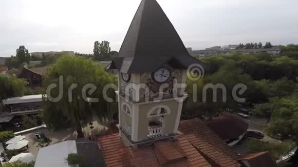 切尔尼夫茨的城市景观公园里的湖钟楼的景色视频的预览图