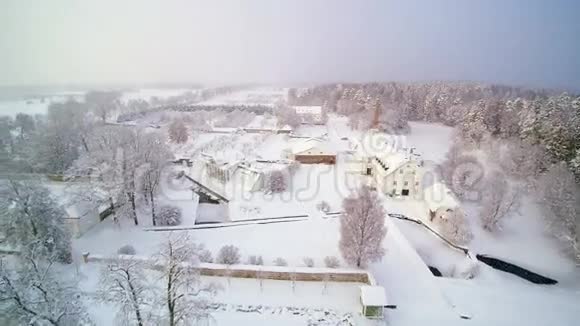充满雪的城市的空中拍摄视频的预览图