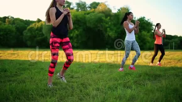 年轻有魅力的妇女在公园里做健身运动视频的预览图