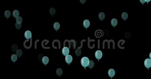 动画在黑暗背景上飞行蓝色气球视频的预览图