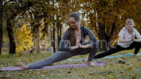 一群年轻女性在公园里做瑜伽运动健康健康生活方式概念视频的预览图