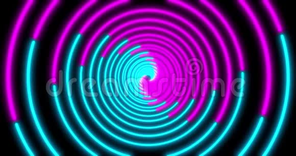 霓虹灯圈背景与LED荧光隧道紫外线抽象蓝色紫色循环动画4K视频的预览图