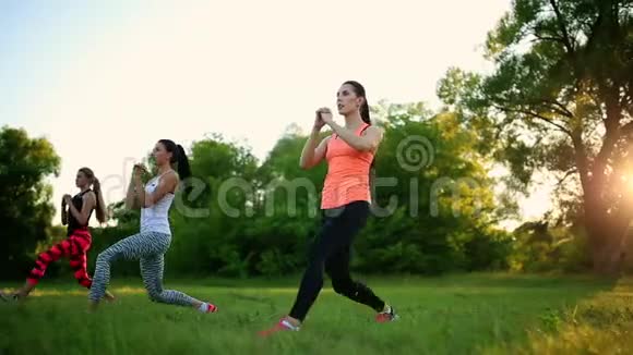 年轻有魅力的妇女在公园里做健身运动视频的预览图