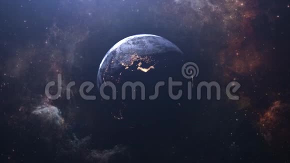 月蚀行星地球从深空美丽的高质量4K动画的世界宇宙和宇宙星云太阳升起了视频的预览图