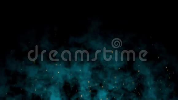火焰火花与蓝色烟雾背景动画3D渲染飞行视频的预览图