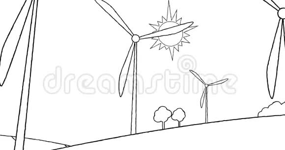 有风力涡轮机和太阳能电池板的农业景观视频的预览图