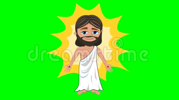 耶稣基督复活动画隔离在色度键绿色屏幕上神的儿子站在太阳面前视频的预览图