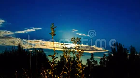 金色的云彩在夜晚满月的背景上移动星空视频的预览图