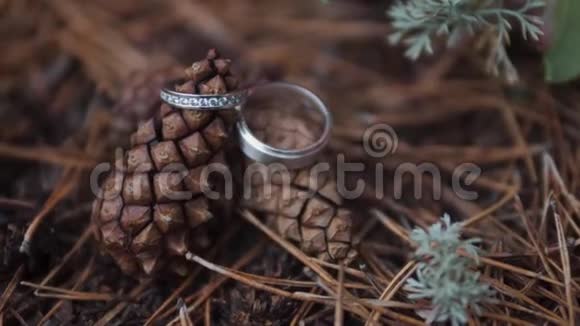 白色结婚戒指在美丽的背景上视频的预览图