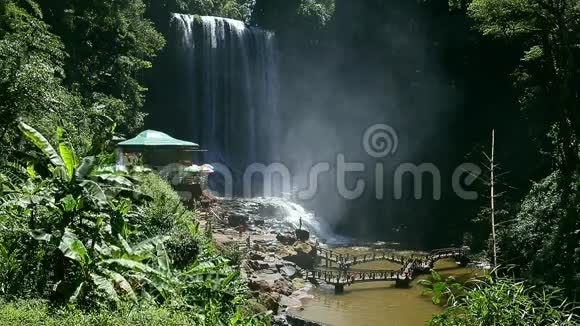 丛林中的瀑布和游客视频的预览图