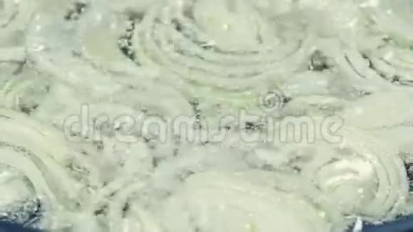 洋葱切成环状细碎的洋葱陶瓷盘一猎户座视频的预览图