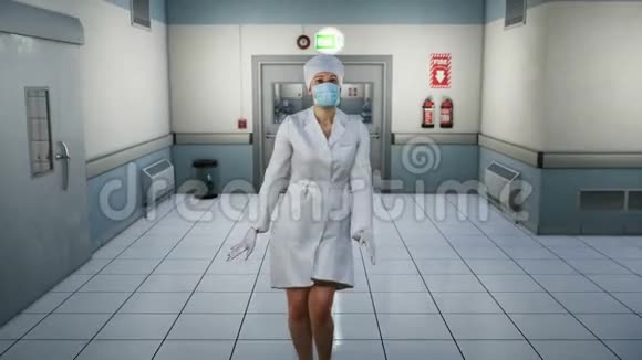 护士穿过空荡荡的无尽医院走廊有门的长长的无尽的走廊我们的走廊视频的预览图