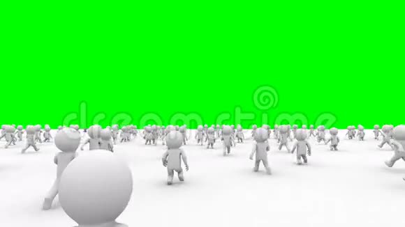 美丽的动态3白色卡通人群运行绿色屏幕视频的预览图
