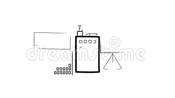 孤立的手工绘制摩天大楼图标和信息图形视频的预览图