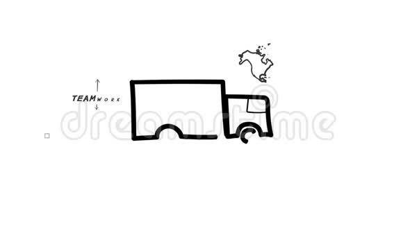 孤立的手工绘图卡车图标和信息图形视频的预览图