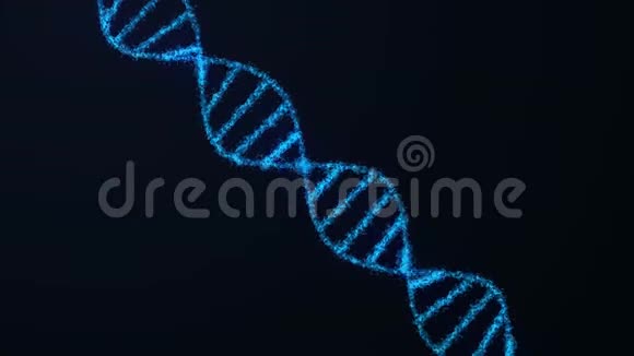黑色背景上蓝色发光旋转DNA双螺旋的动画全息图视频的预览图