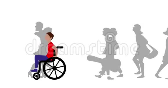 男子在轮椅室外推自我的动画视频的预览图