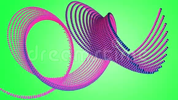 以螺旋形状组装的球体的动画和在色度背景上随时间变化的形状视频的预览图