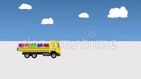 带盒子的黄色卡车视频的预览图