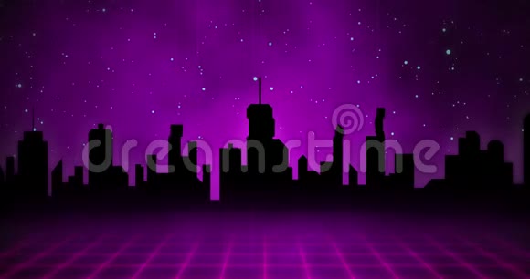 红色的方形地板在黑暗的城市移动紫色的宇宙背景4k视频的预览图