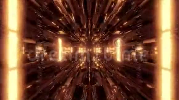 美丽的金色未来感空间飞船隧道背景三维插图三维渲染循环无尽循环视频的预览图